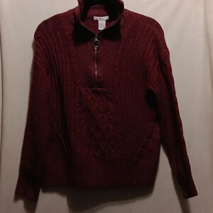 Womens S Design History Mock Neck 1/4 Zip- Up Maroon White Heathered Sweater
